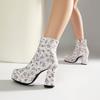 FOREADA Women Ankle Boots Square Toe Thick High Heels Zipper Mixed Colors Platform Short Boots Ladies Fashion Shoes Autumn Winter 45