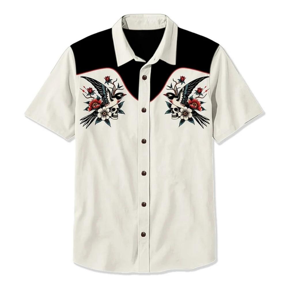 Летняя мужская рубашка в стиле вестерн с принтом в стиле отпуск, повседневная мужская рубашка с лацканами и короткими рукавами с 3D-принтом