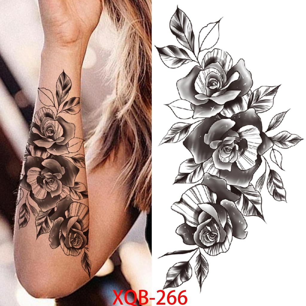 NEW 1 PC 210*114MM Cherry Blossom Fake Temporary Tattoo For Women Girl Watercolor Rose Flower Tattoos Flora Branch Chest Back Tatoo Paper Stickers