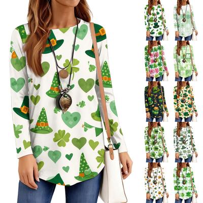 Женская свободная футболка с круглым вырезом, рукавами реглан, принтом и длинными рукавами, пуловер