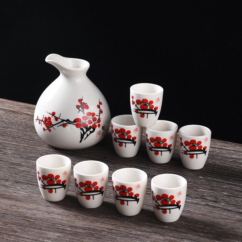 Керамический набор для саке в японском стиле, креативный винтажный, один кувшин, восемь чашек, набор для саке и вина, домашняя барная посуда, керамическая посуда для напитков, новый