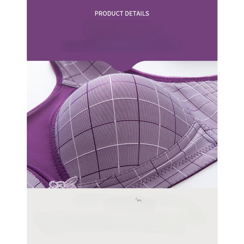 Wire Free Plaid Thin B C 3/4 Cup Women Large Size Bra Adjustable Lace Transparent Gather Push Up Wireless Bras Sexy Lingerie