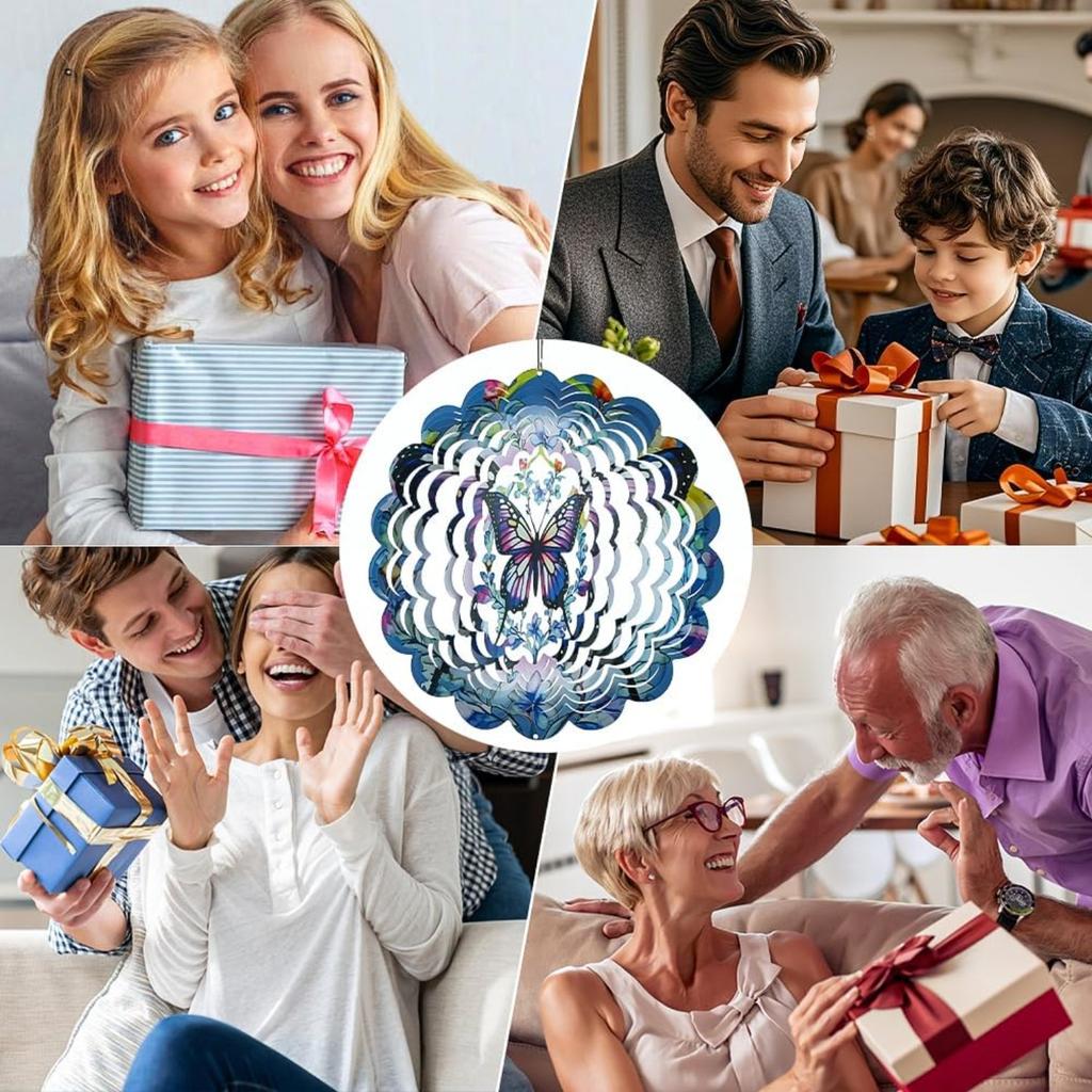 3D Вертушки-бабочки, 12-дюймовая вертушка из нержавеющей стали с градиентным цветом, Подвесная ветряная скульптура для украшения сада