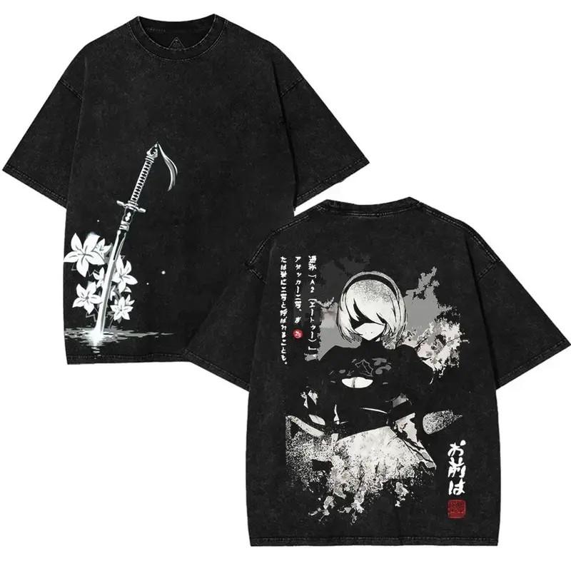 Nier Automata 2B v6 Yorha во славу человечества Игровая стираная футболка Оверсайз