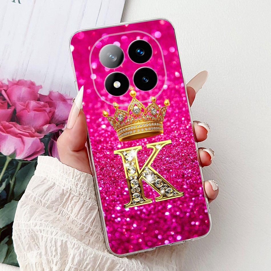 For Xiaomi Redmi Note 14 Pro Plus Fashion Crown Initial Letter Phone Case For Redmi Note14 4G 5G Note 14Pro Soft Silicone Cases