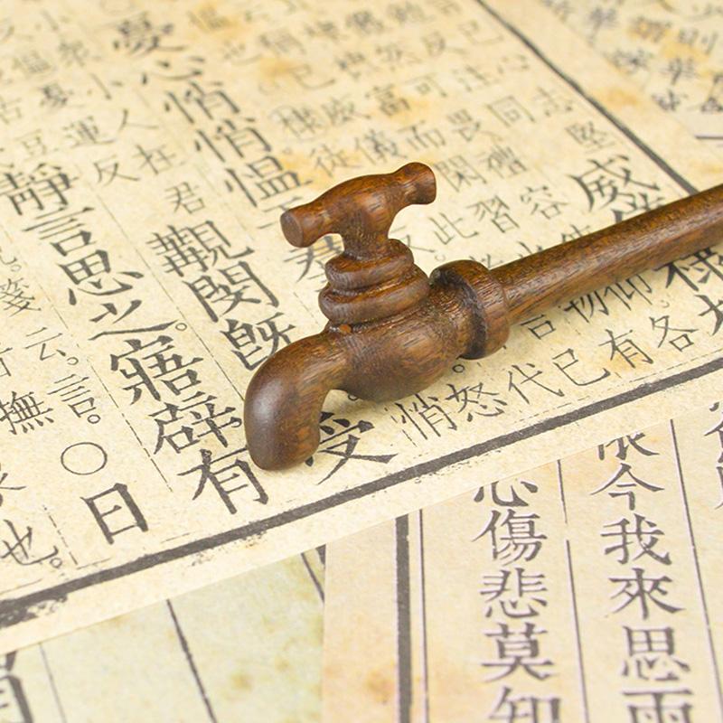 1Pc Water Droplet Shape New Chinese Style Sandalwood Hairpin Ancient Headwear Wood Hairpin Fun Headwear Faucet Hairpin