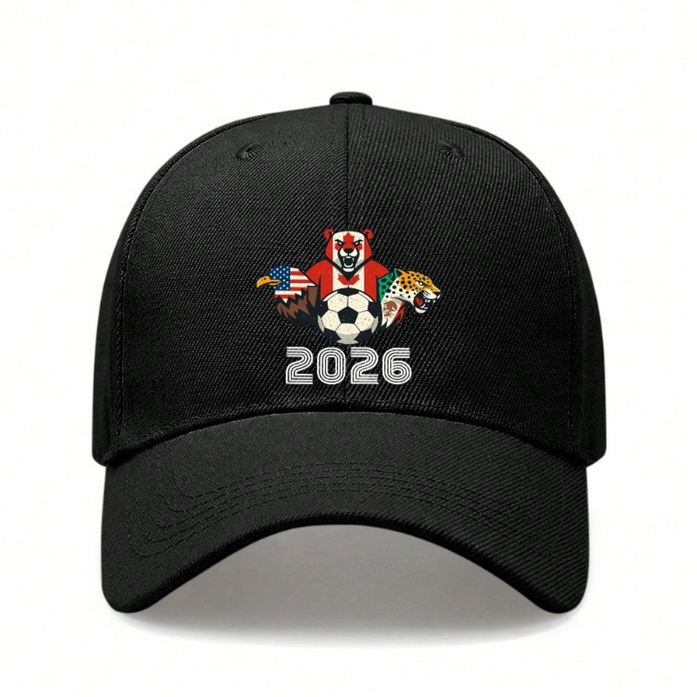 [Patriotic Baseball Cap] 2026 Soccer Championship Print Polyester Adjustable Breathable Lightweight Unisex Casual Outdoor Sports Baseball Hat -