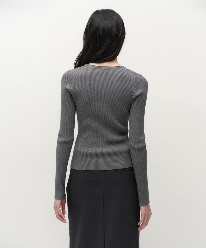 MUSINSA STANDARD WOMAN Women'S Ribbed Slim Henley Neck Knit [Medium Grey]