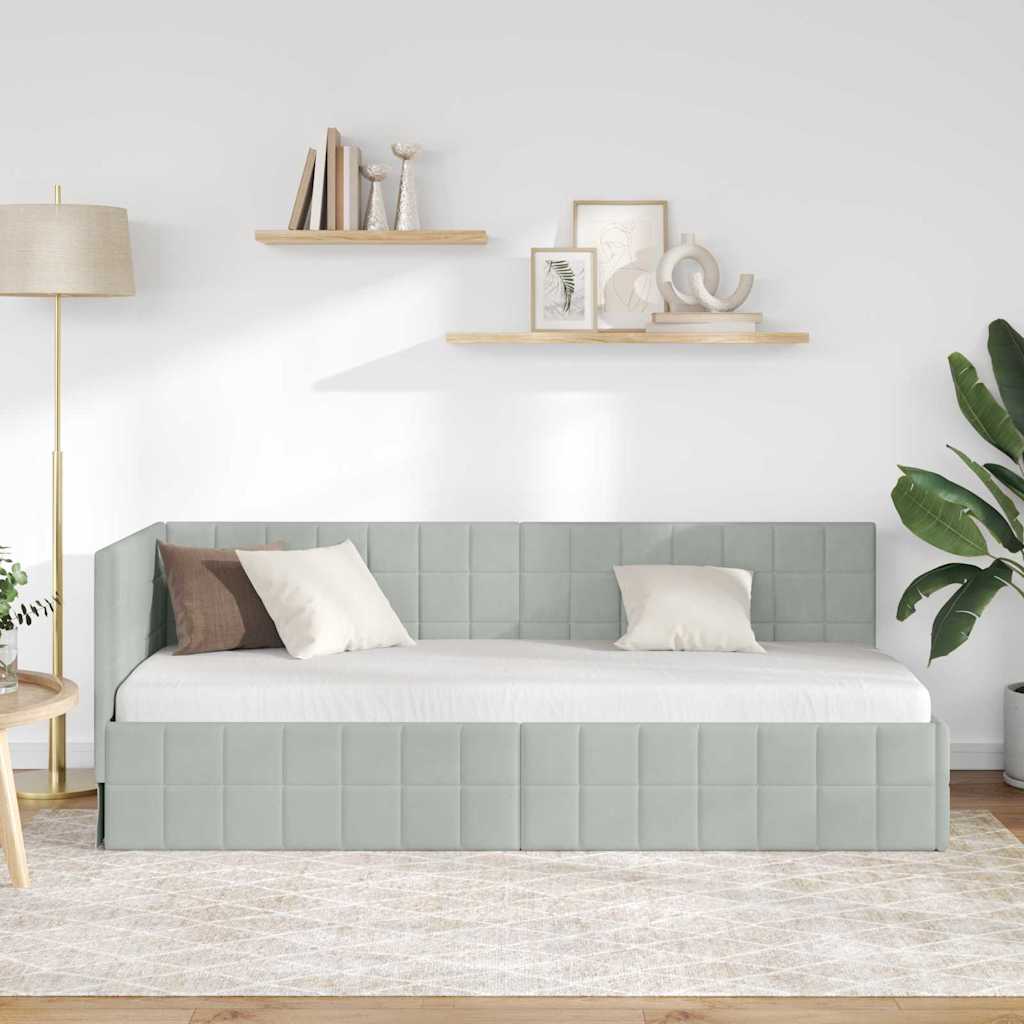Corner Bed Frame with Headboard Light Grey 80 cm x 200 cm Velvet