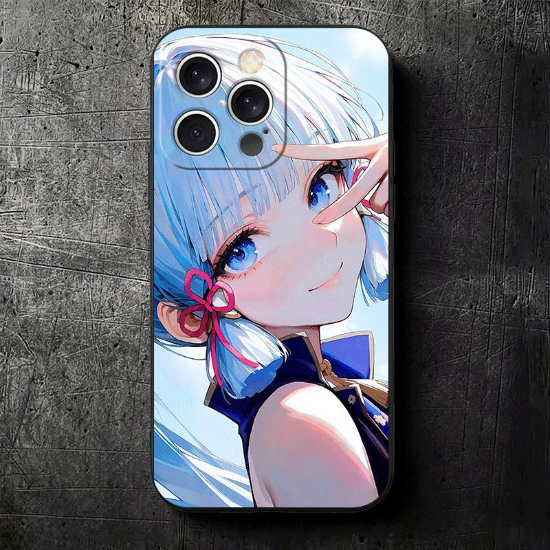 Genshin Impact Камисато Аяка Мягкий чехол для телефона для iPhone 16 16E 17 Air 15 Pro Max 14 Plus 13 Mini 11 12 7 Черная задняя крышка