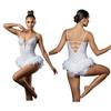 Women‘s Shiny Feather Rhinestone Leotard Deep V Cut Adjustable Spaghetti Straps Open Strappy Back Bodysuit for Club Dance Birthday Party