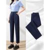 Spring Summer Office Lady Navy Blue Suit Pants Solid Elastic Waist Women Korean Fashion Casual High Waist Slim Straight Trousers