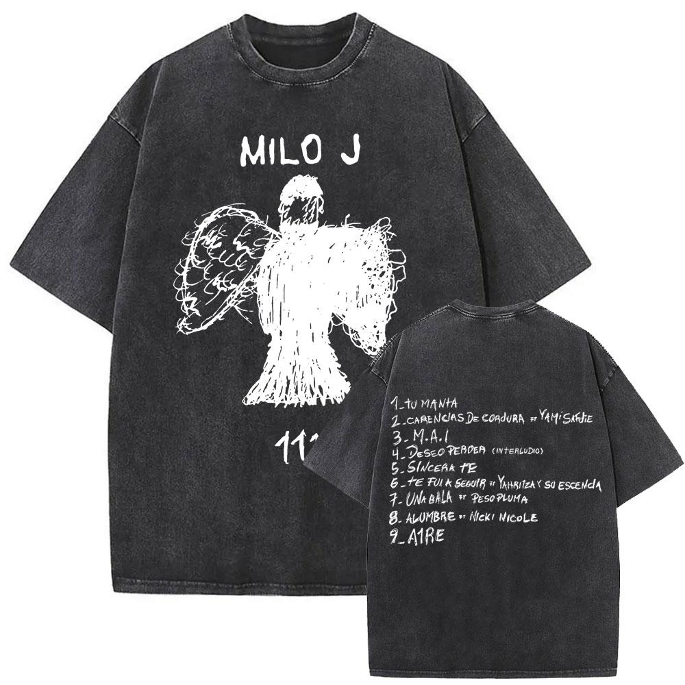 Washed Vintage Rapper Milo J La Vida Era Mas Corta Album Graphic Tshirt Men Women Hip Hop Fashion Pop Music T Shirts Streetwear