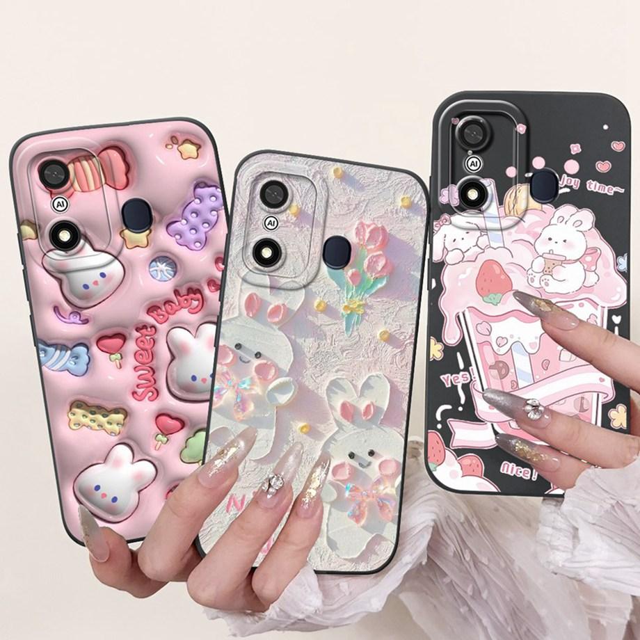 Для Itel A27 A48 A25 A35 A48 A60 A60s A70 A04 Чехол Эстетичный Мультяшный Узор с Пандой и Кроликом Защита Камеры Матовый Мягкий Чехол
