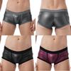 Men Low Waist Faux Leather Boxer Shorts Sports Swimming Trunks Swimwear Bulge Pouch Underpants Underwear