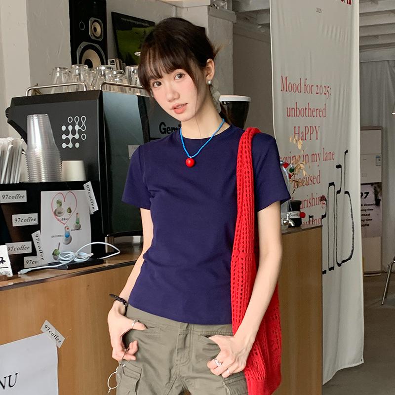 Women's Summer New Slim Slim Versatile Top Solid Color Dopamine Base Top