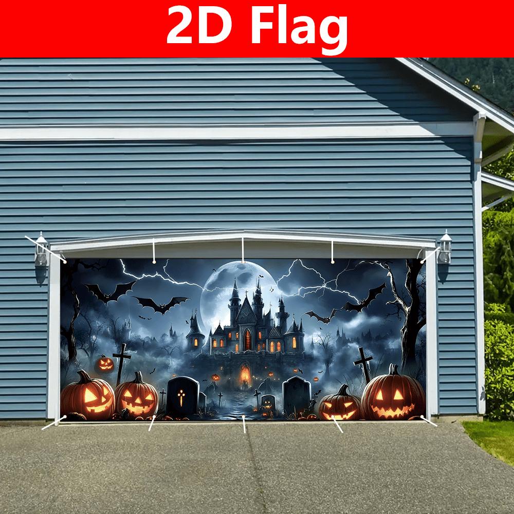 2D plane [ ] 1 piece 2D Halloween garage decoration party banner castle and cemetery horror