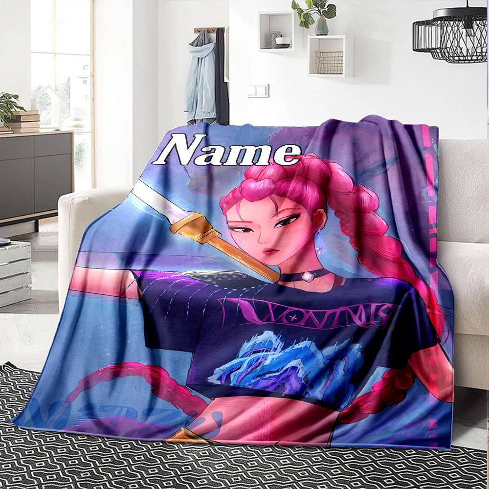 Customizable KPop Demon Hunters21 Throw Blanket – Personalized Name, All-Season Cozy Snug Blanket, Machine Washable, Personalized Blanket