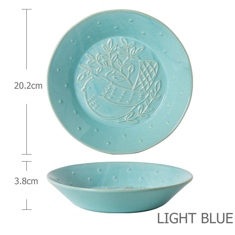 8-дюймовая керамическая рельефная тарелка с изображением птиц в стиле ретро, круглая сервировочная тарелка для пасты, салата, десерта, суповой тарелки, подходит для использования в микроволновой печи