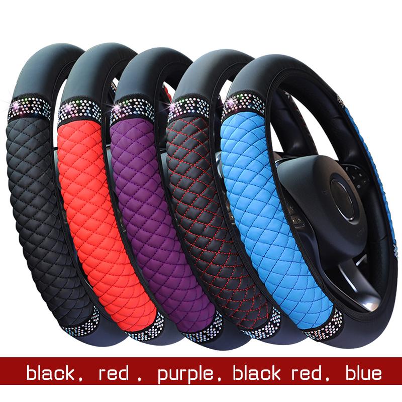Универсальный автомобильный чехол на руль 37-38 см, кожаный чехол с вышивкой и стразами, украшение на руль, авточехлы