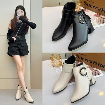 35-43 Большие размеры Женские сапоги на высоком каблуке с острым носком Универсальные массивные ботильоны Модные утягивающие модные сапоги