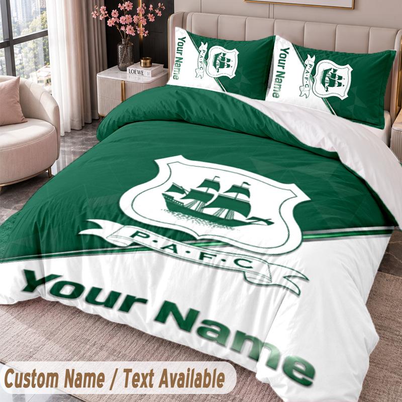 Plymouth Argyle FC Printed Bedding Set Custom Name Text 1 Duvet Cover 2 Pillowcases For Bedroom