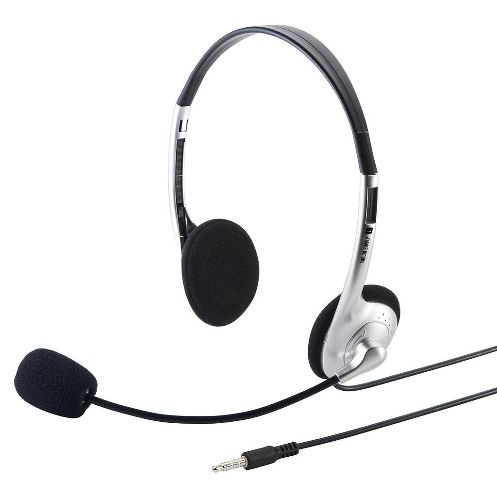 Sanwa Supply Tablet Headset Mini Plug Binaural Type Silver 3.5mm (4 полюса) ММ-HS526TAB