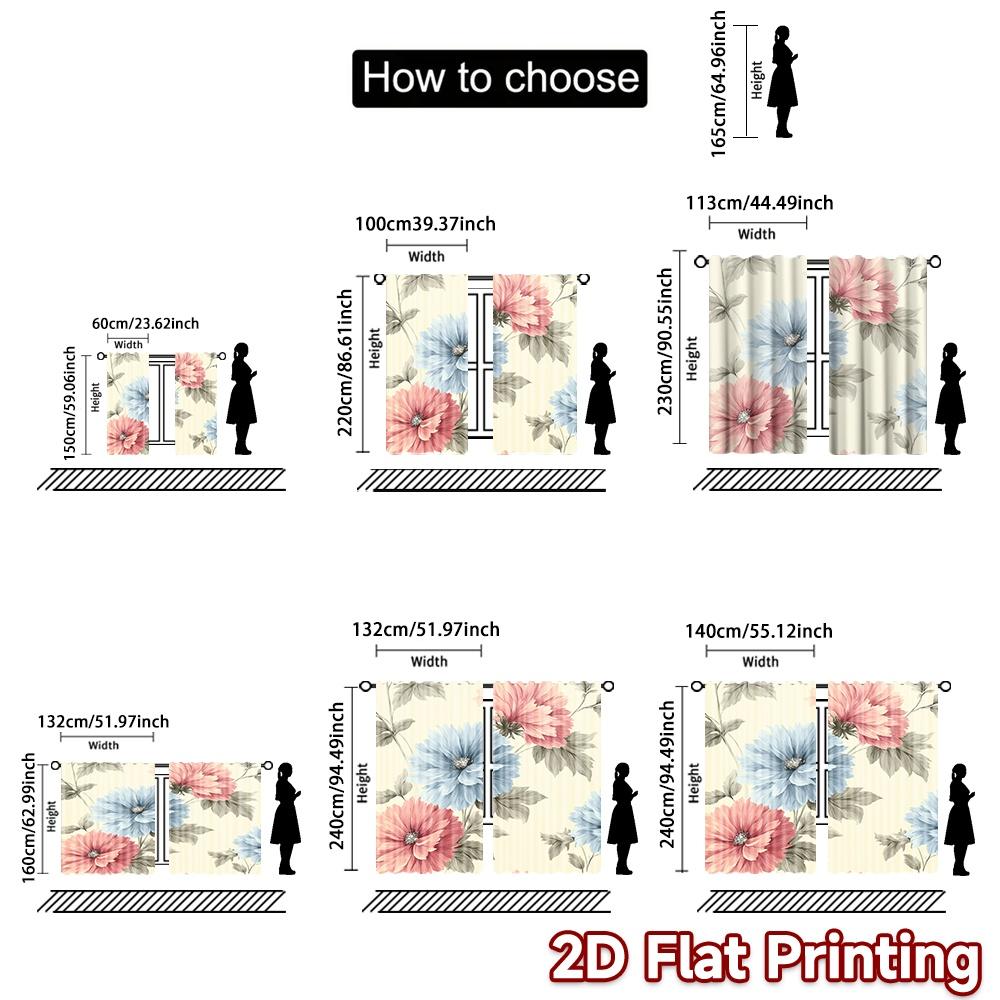 Set Of 2 Flat Printing Curtains Without Rod Floral Elegance Design Holiday Valentine Is Day Printed Yarn Curtain Made Polyester