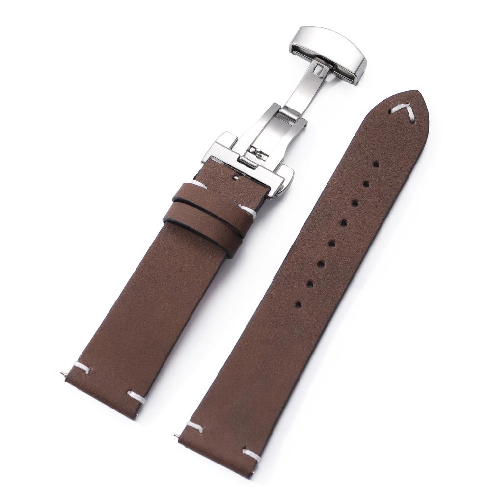 18мм 20мм 22мм Прошитый Ремешок из Коровьей Кожи ПУ для Seiko для Omega Винтажный Телячий Ремешок для Часов Бабочка Пряжка для Мужского Наручного Браслета