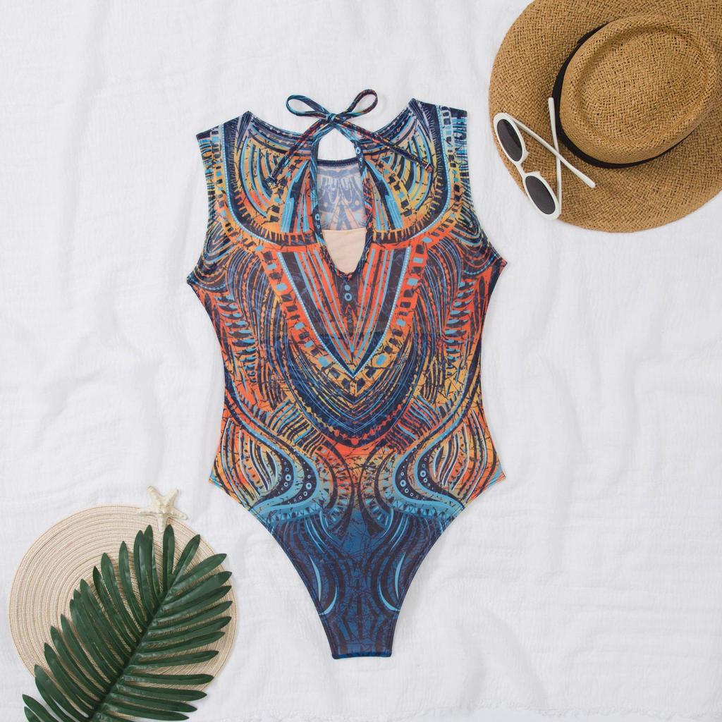 Женский многоцветный сетчатый купальник с длинным рукавом для защиты от солнца