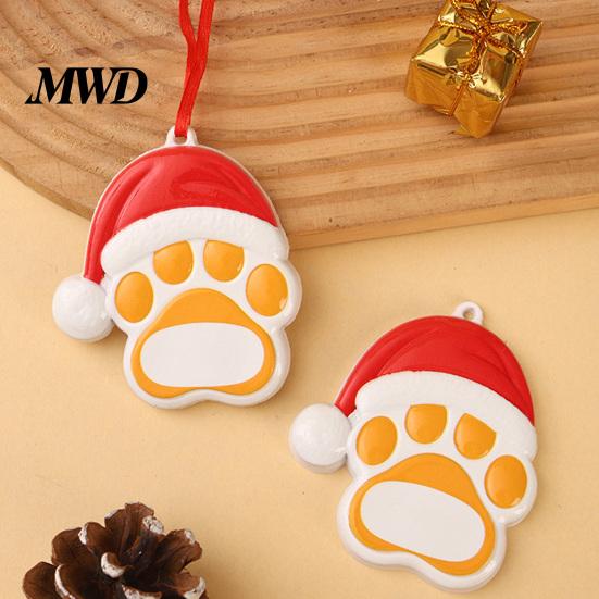 Resin Pet Keepsake for Tree Christmas Ornament, Cute Cat Paw/Bone Shaped Xmas Hanging Decoration Memorial Pendant with Santa Hat Tree, Car Rearview