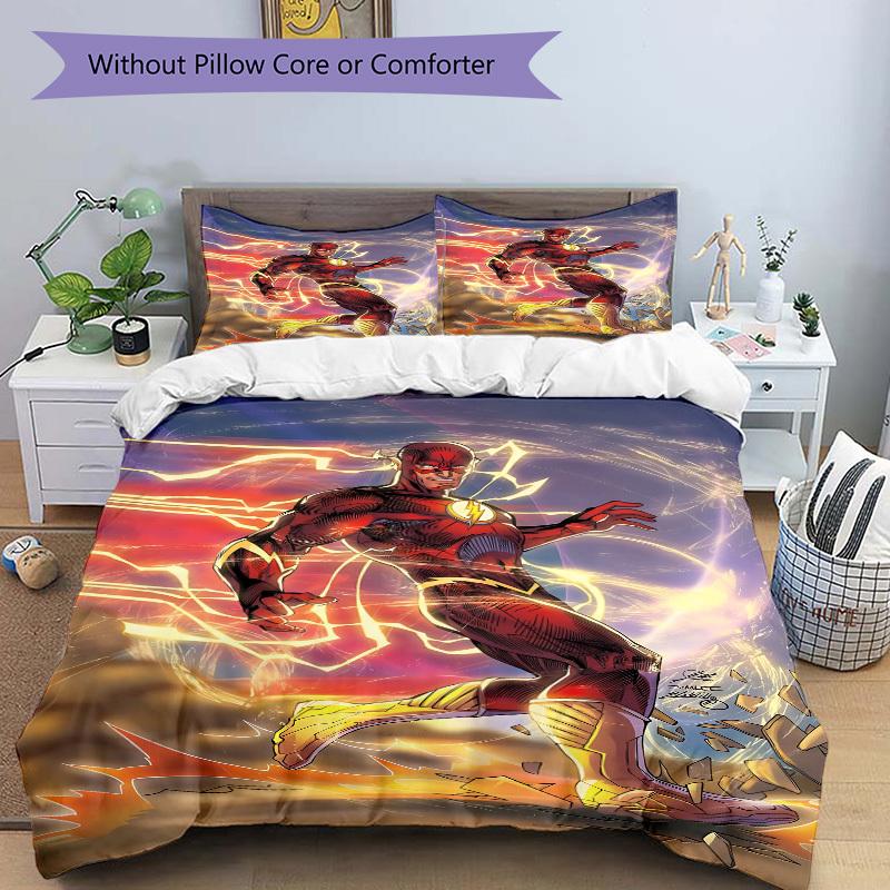 3pcs Flash Superhero Cover Set,Soft Comfortable Duvet Cover,Guest Room (1*Duvet Cover + 2*Pillowcases, Without Core) yy251024038