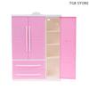 1 шт. АБС Трехдверный Розовый Современный Шкаф 1/12 1/6 Миниатюра Кукольного Домика Для Кукол Мебель Аксессуары для Одежды Игрушки