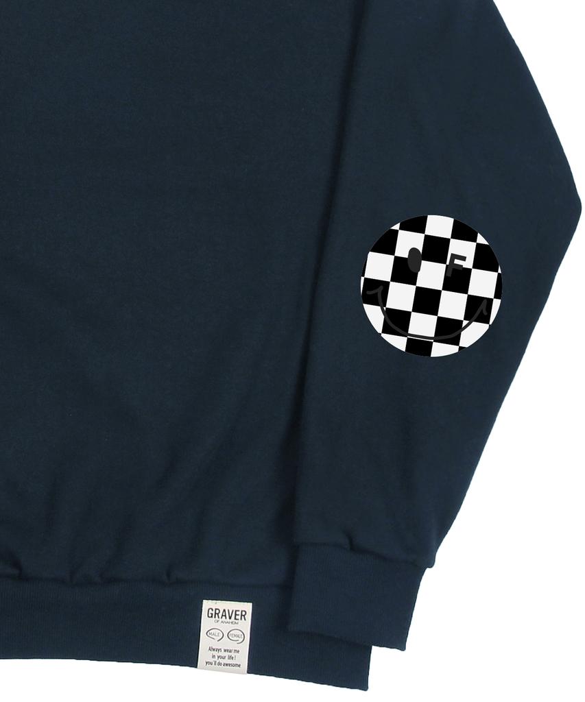 GRAVER [Unisex] Elbow Checkerboard Dot Smile Sweatshirt_Navy