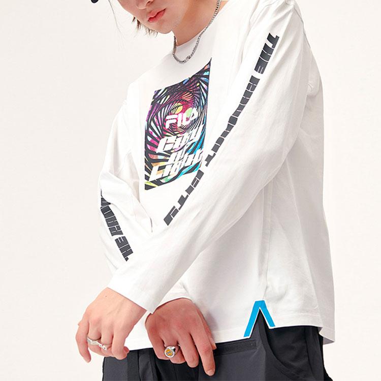 Fila Fusion Логотип Streetwear Японский стиль Повседневный Национальный тренд Термотрансферная печать Свободный крой Лонгслив Футболка Унисекс Топы Белый T11U136201F-WT