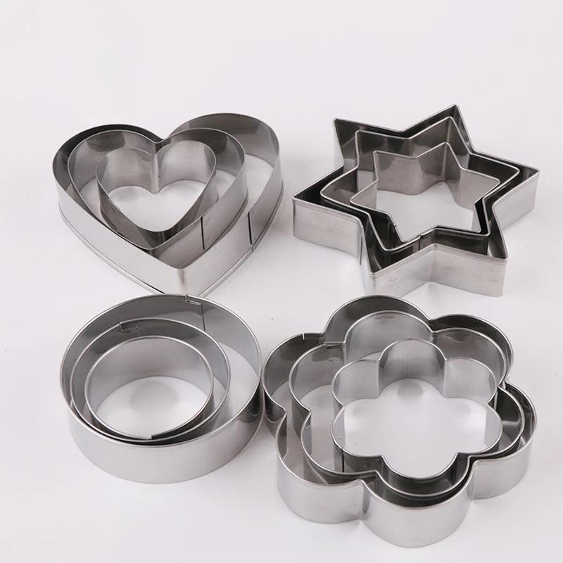 12pcs/set Stainless Steel Cookie Biscuit DIY Cake Mold Star Heart Round Flower Shape Fruit Cookie Cutter Baking Mould Egg Tools