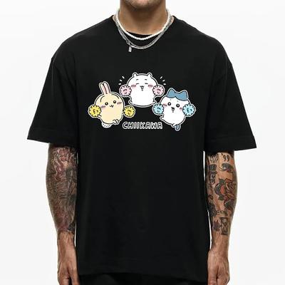 Милая футболка Chiikawa унисекс/женская Harajuku забавные футболки с рисунком унисекс японского аниме эстетические большие хлопковые футболки песочного цвета Корея