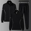 Men's Plus Size Cotton Sportswear Set: Stand Collar Jacket & Crew Neck Sweatshirt, Two or Three Piece Casual Set