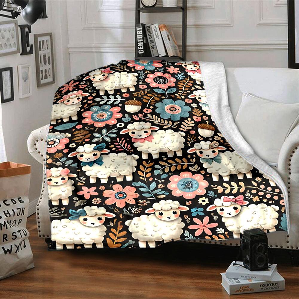 1pc Sheep Flowers Lightweight Flannel Blanket, Comfortable and Warm Blanket, for Office and Camping Sofa Bed184