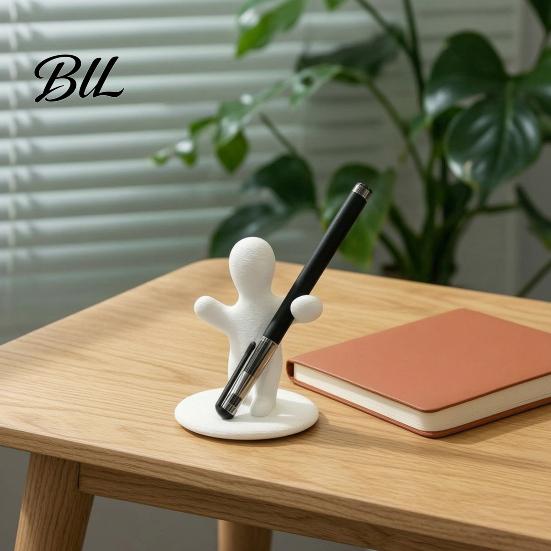 Black White Desk Ornament 3D Printed Funny Figure Pen Holder, Humanoid Fun Gift for Friends Organizer Pencils Pens, Unique Tabletop Decor Office Home
