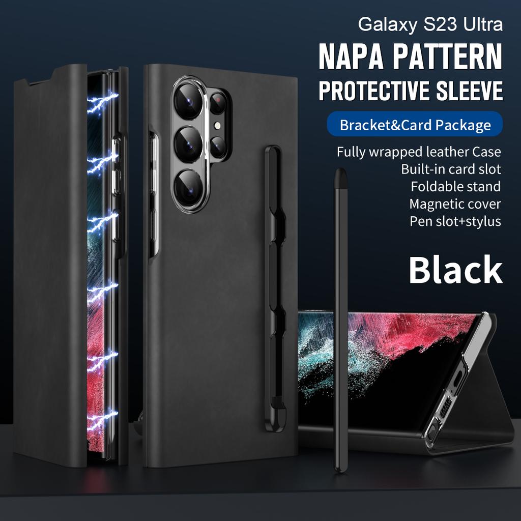 Чехол с держателем S Pen для Samsung Galaxy S23 Ultra S22 Plus S21, чехол-кошелек, кожаный флип, магнитная подставка, зажим для карт, защитный чехол для сумки