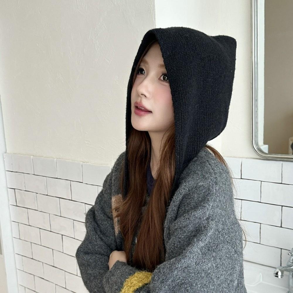 Soft Balaclava Cap Korean Style Knitted Beanies Hats Vintage Scarf Hat Outdoor