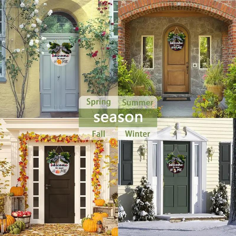 1 шт. декоративная табличка на дверь, подвесная табличка, деревянные венки, взаимозаменяемые с 12 круглыми магнитными значками для украшения входной двери