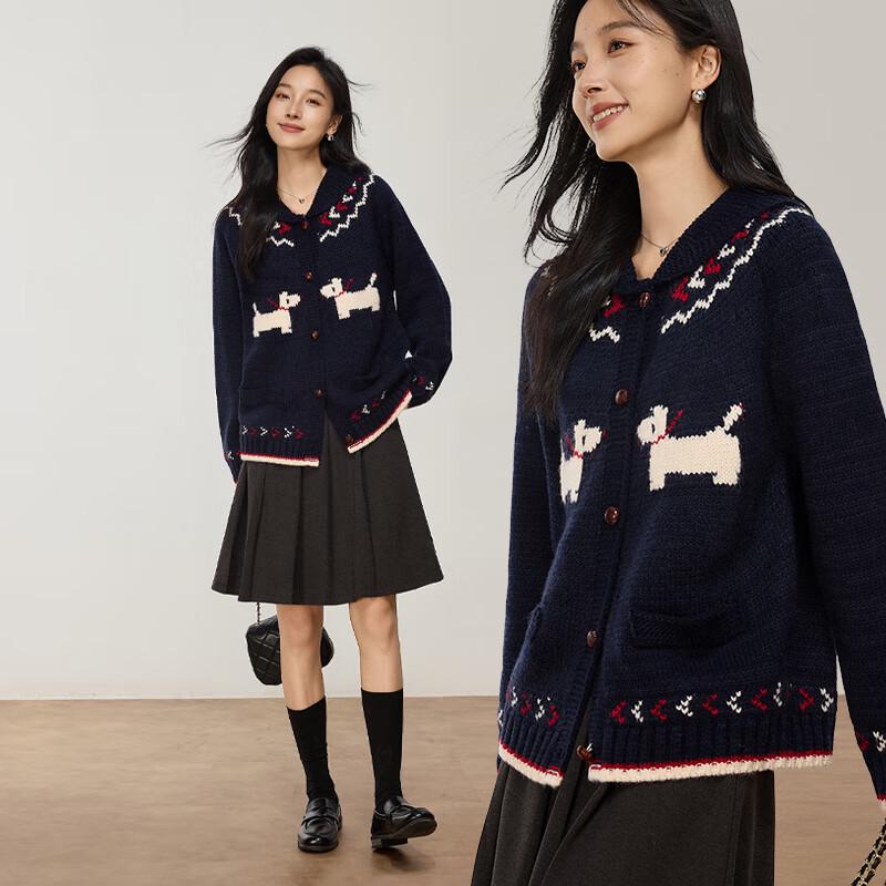 VICTORIA&VERA Женский свитер с жаккардовым узором щенков и кукольным воротником