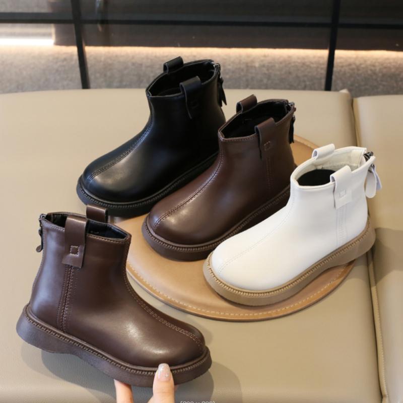 Модные детские зимние сапоги 2024 года, осень-зима, новые, для девочек, водонепроницаемые, нескользящие, ботильоны, детские, на молнии, кожаные туфли для вечеринок 23-36