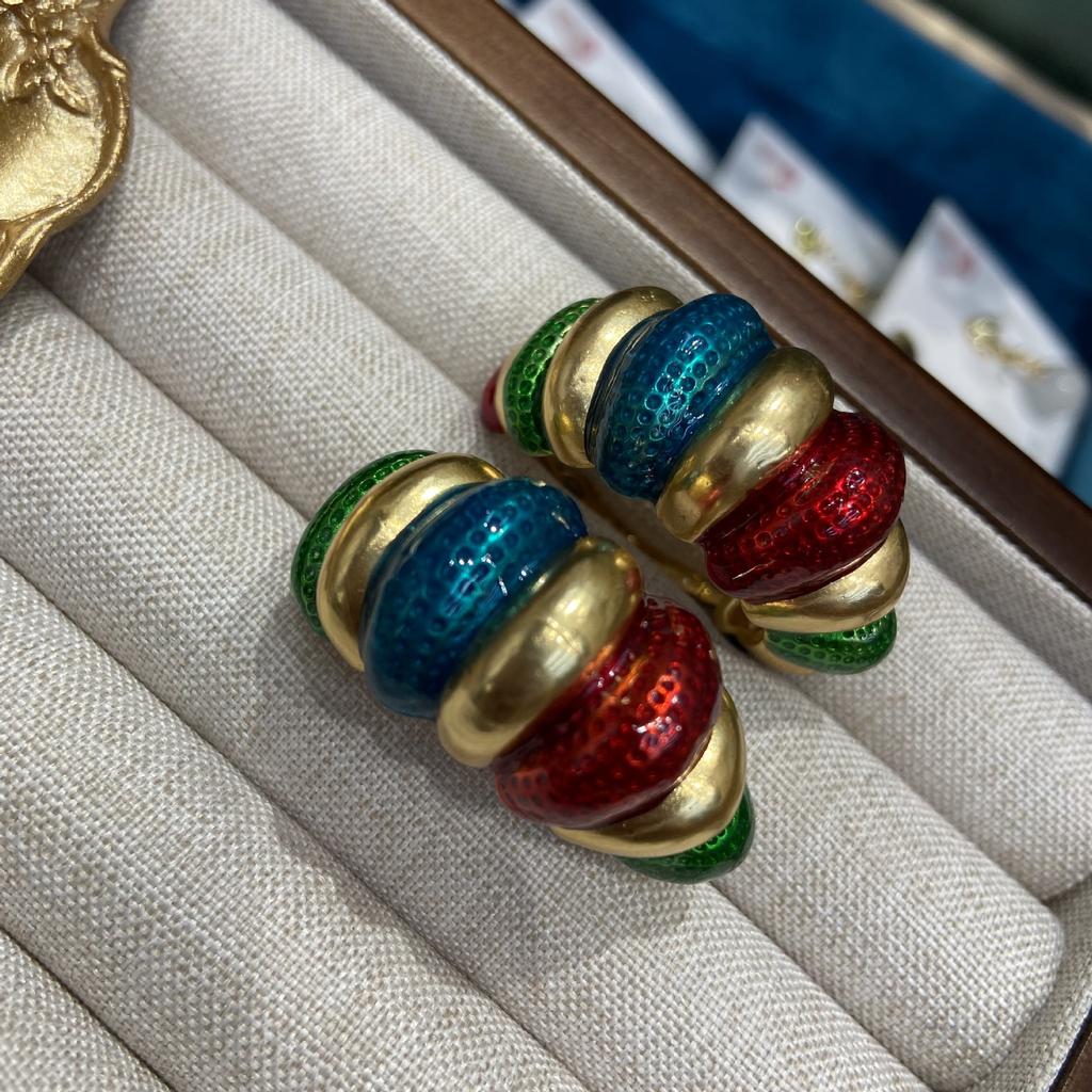 Серьги-круассаны с цветной эмалью, индивидуальный дизайн, высококачественные серьги из настоящего золота с медным покрытием