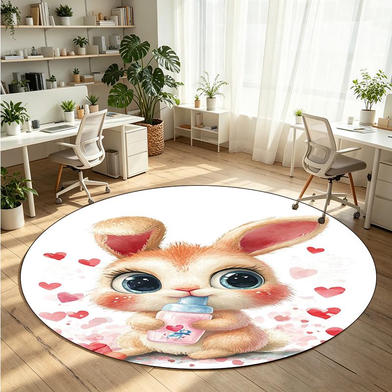 Rabbit Printed Round Crystal Velvet Rug Soft Non Slip Floor Carpet For Bedroom Holiday Gift