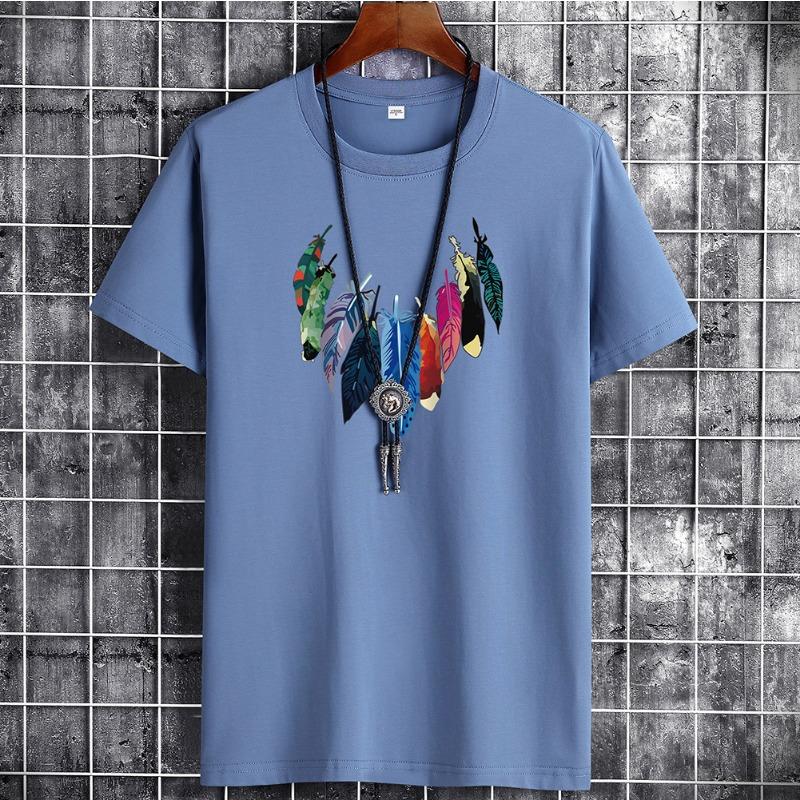 QICED Летняя футболка с короткими рукавами, мужская футболка с круглым вырезом и трендовым низом