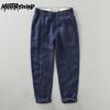Japanese Style Vintage Pure Linen Men Trousers Spring and Summer Daily Breathable Casual Nine Pants Solid Color Tapered Pencil Pants Simple Style