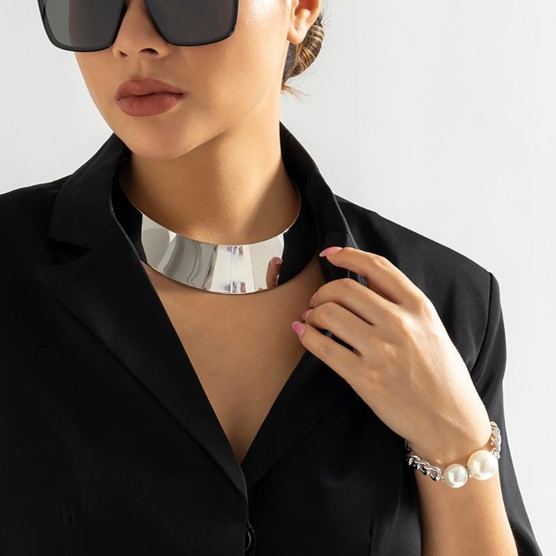 Женское панк хип-хоп ожерелье, преувеличенный металлический проволочный торк, чокер, золото/серебро, широкая гладкая цепь, шейное украшение